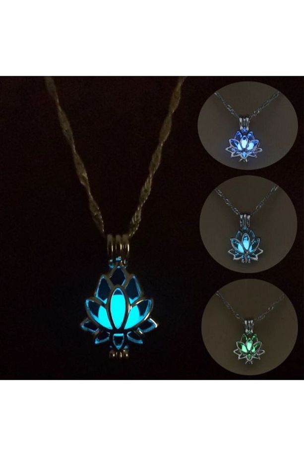 Gece Parlayan Lotus Çiçeği Kolye - 5