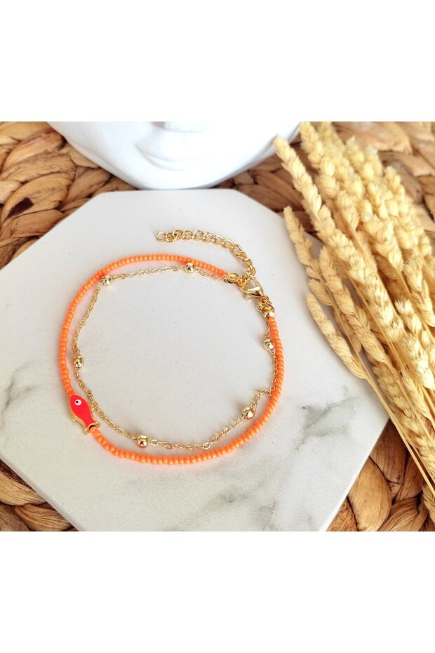 Kadın Turuncu Mineli Balık Halhal - 1