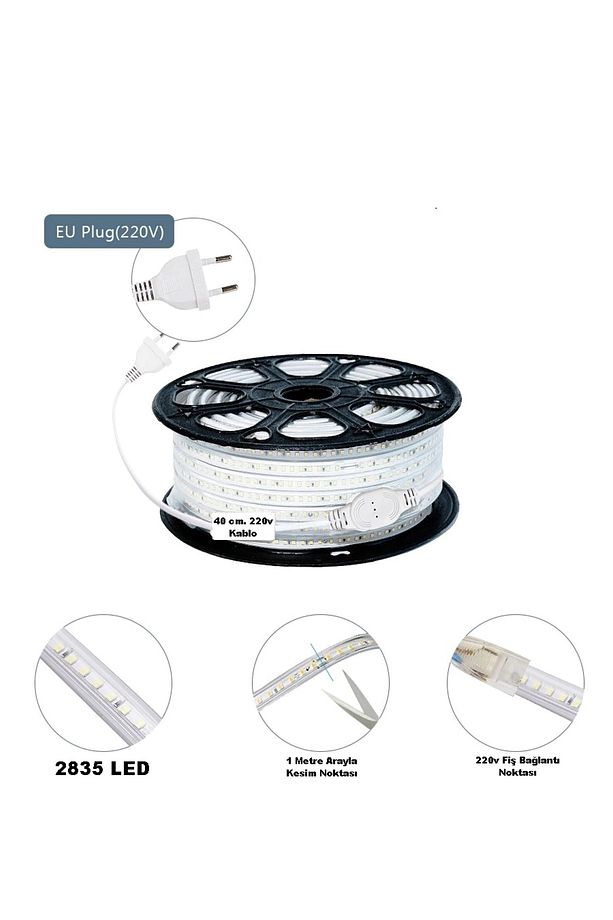 Hortum Led 220 Volt – Su Geçirmez – Fiş Dahil – Metrede 120 Led – 2835 - Mavi - 20 Metre - 4