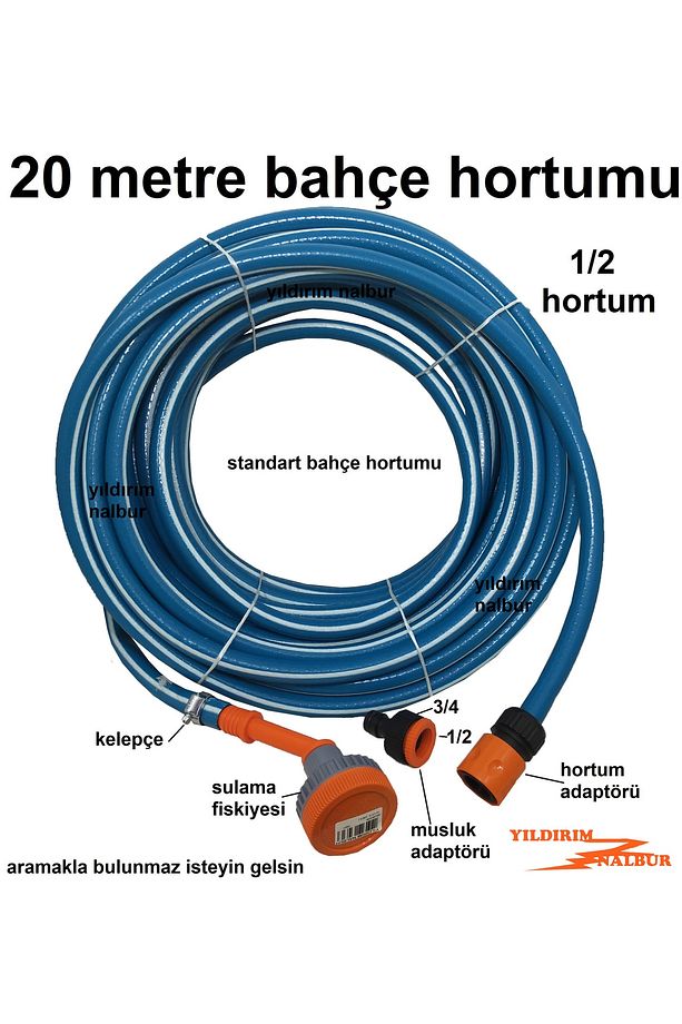 20 Metre Bahçe Fiskiye Ve Afaptör Set Hortumu 1/2 Kalın Sulama Hortumu Ev Tipi Hortum - 2