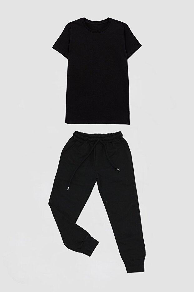 Unisex Black Sweatpants And Plain Black Cotton T-Shirt