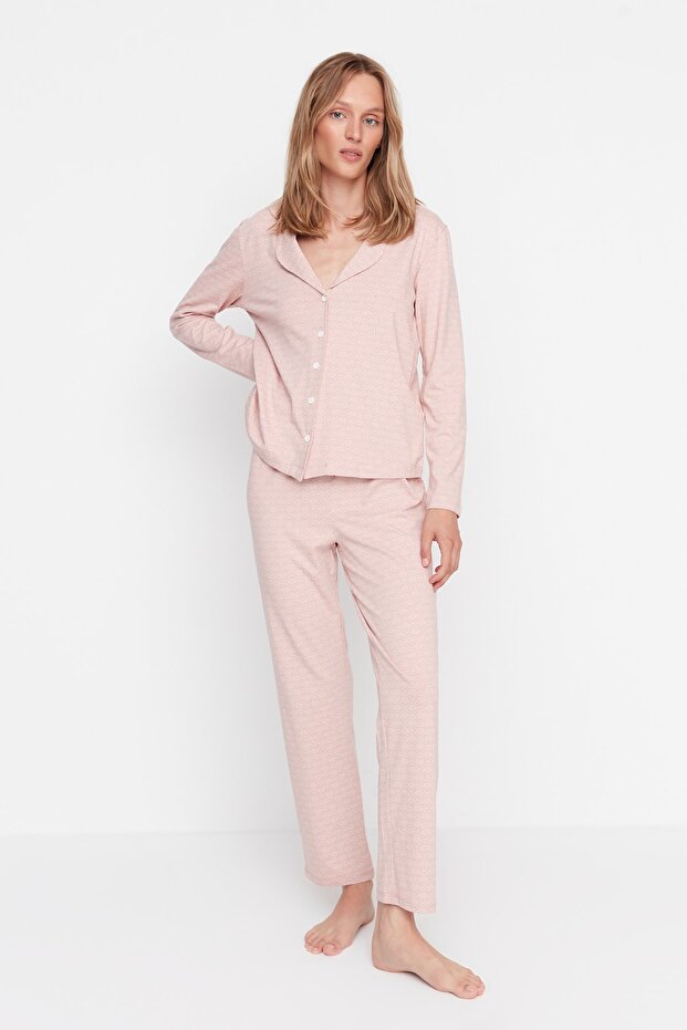 Pudra %100 Pamuklu Baskılı Örme Pijama Takımı THMAW20PT0265 - 2