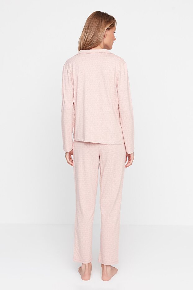 Pudra %100 Pamuklu Baskılı Örme Pijama Takımı THMAW20PT0265 - 6