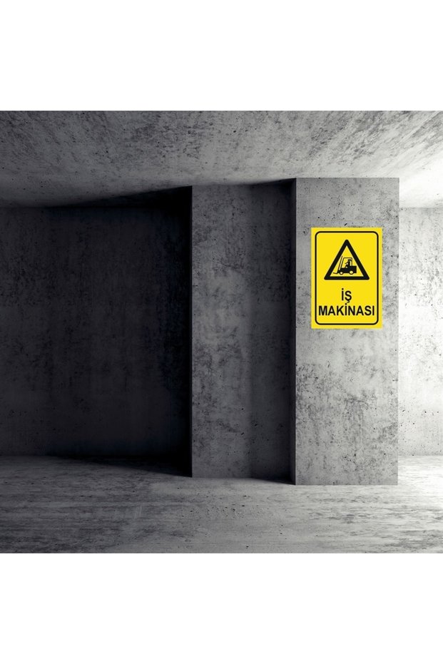 آلة العمل علامة تحذير سلامة العمل مع شخصية امرأة