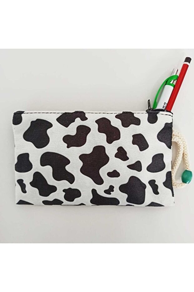 Drawstring Cow Printed Cloth Wallet Pen Holder