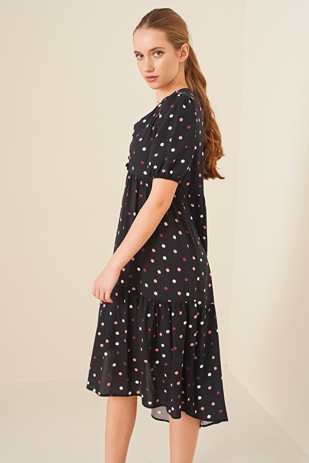 V-Neck Buttoned Dress - 4