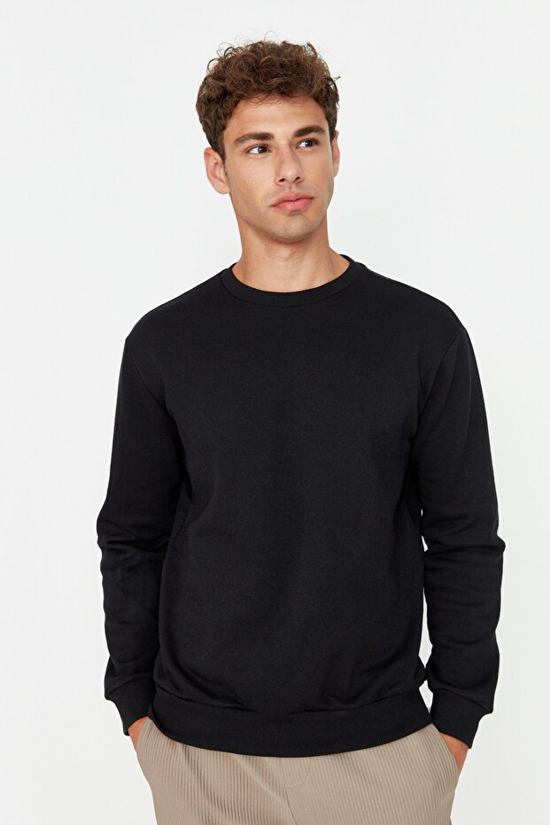 Siyah Regular/Normal Kesim İçi Polar/Sıcak Tutan Sweatshirt TMNAW21SW1208 - 9