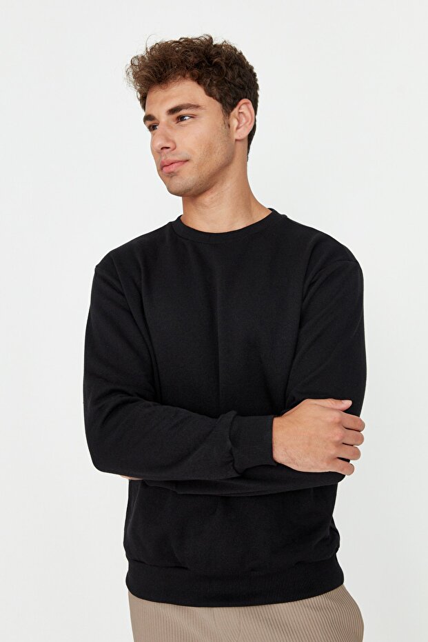 Siyah Regular/Normal Kesim İçi Polar/Sıcak Tutan Sweatshirt TMNAW21SW1208 - 10