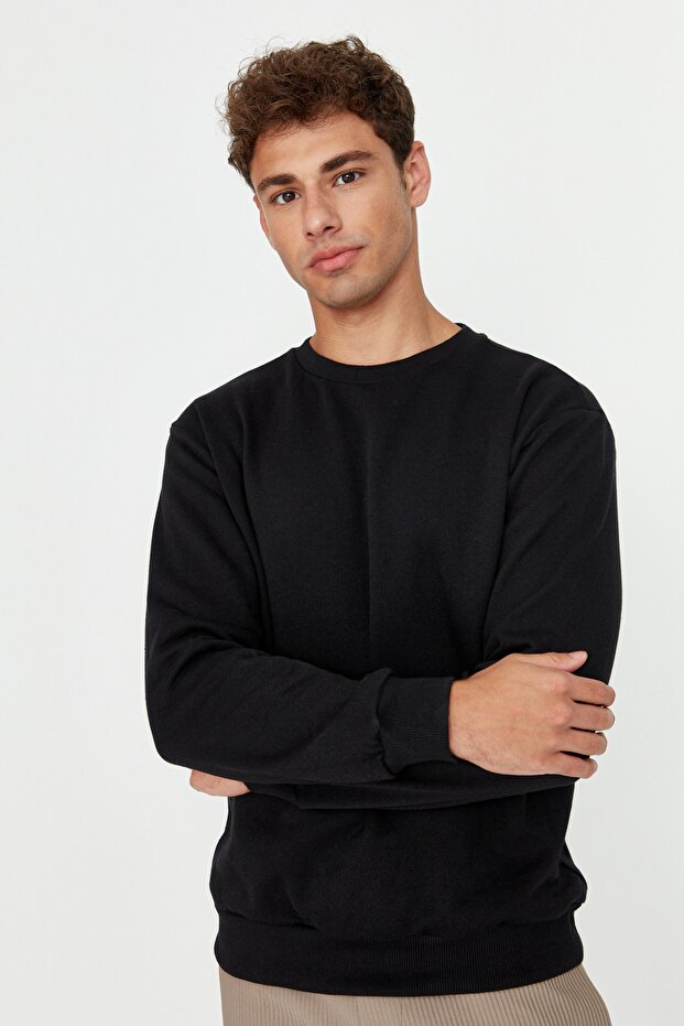 Siyah Regular/Normal Kesim İçi Polar/Sıcak Tutan Sweatshirt TMNAW21SW1208 - 11