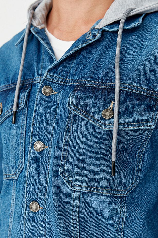 İndigo %100 Pamuk Regular Fit Örme Kapüşonlu Denim Ceket TMNAW23CE00019 - 4