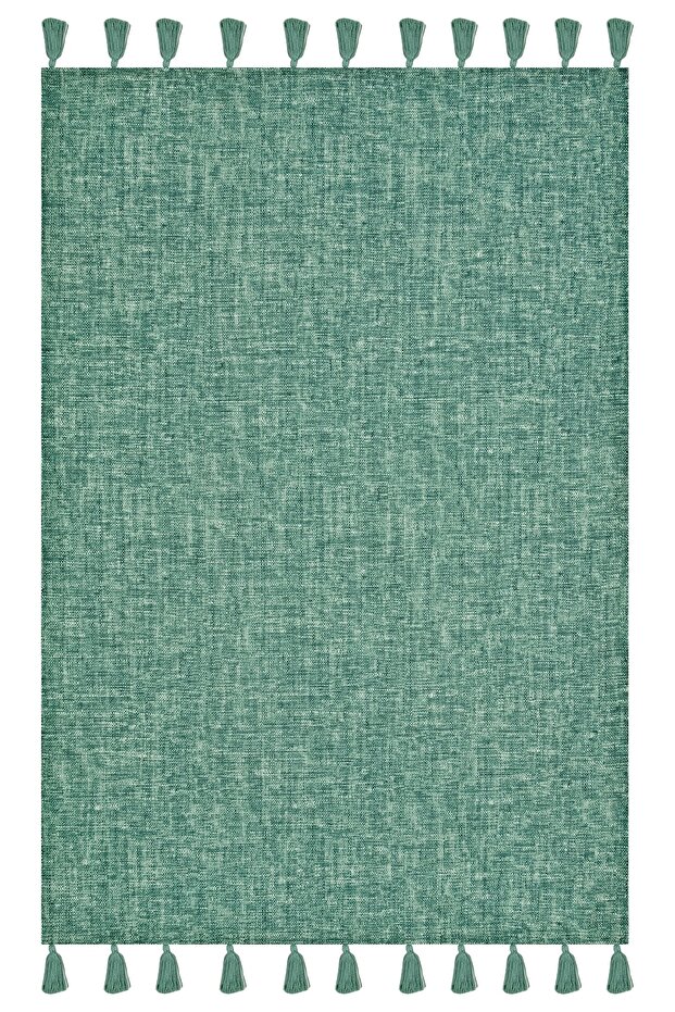 Moroccan 9006 Green Wicker Look Green Tasseled Modern Rug