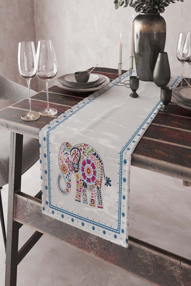 40x140cm Premium Thai Feather Woven Stain Resistant Fabric Table Cloth with Elephant Runner Rnr155