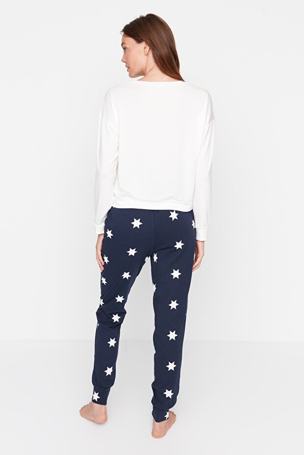 Çok Renkli %100 Pamuklu Yıldız Desenli Örme Pijama Takımı THMAW21PT0241 - 6