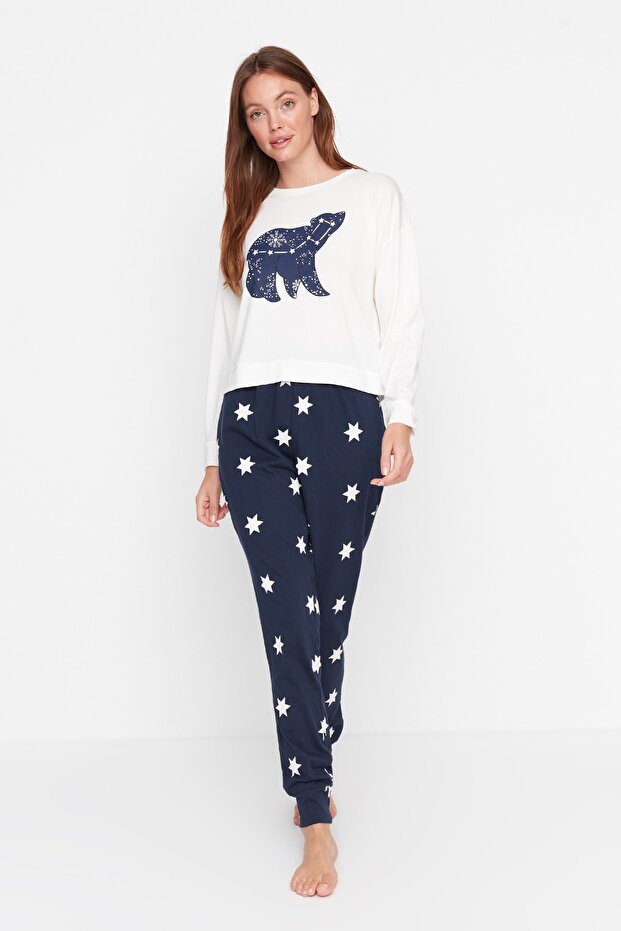 Çok Renkli %100 Pamuklu Yıldız Desenli Örme Pijama Takımı THMAW21PT0241 - 5