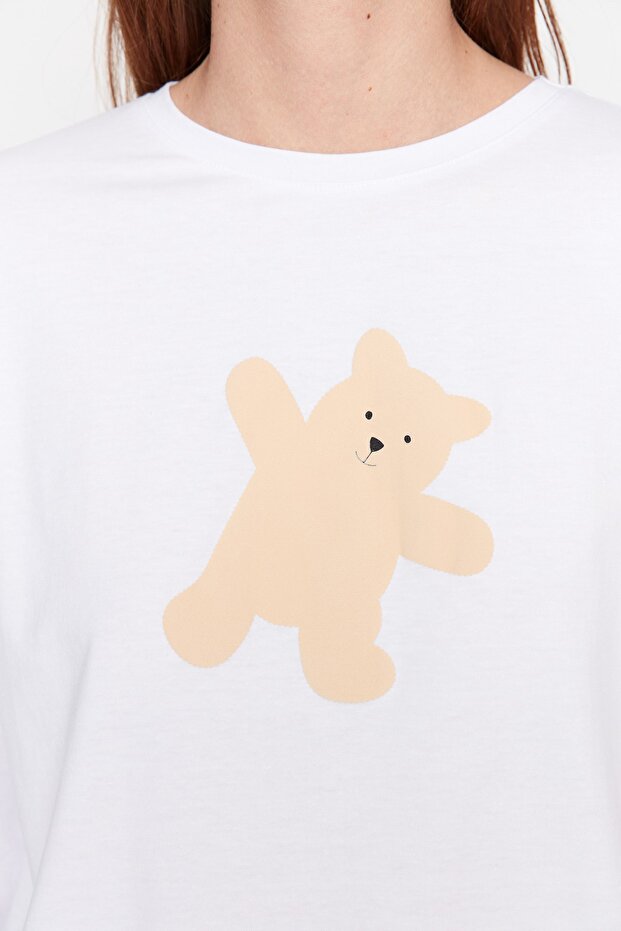 Gri %100 Pamuklu Ayıcıklı Örme Pijama Takımı THMAW21PT0302 - 5