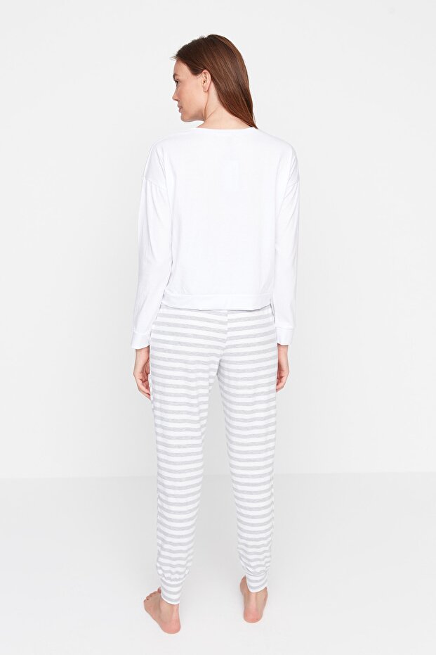 Gri %100 Pamuklu Ayıcıklı Örme Pijama Takımı THMAW21PT0302 - 6