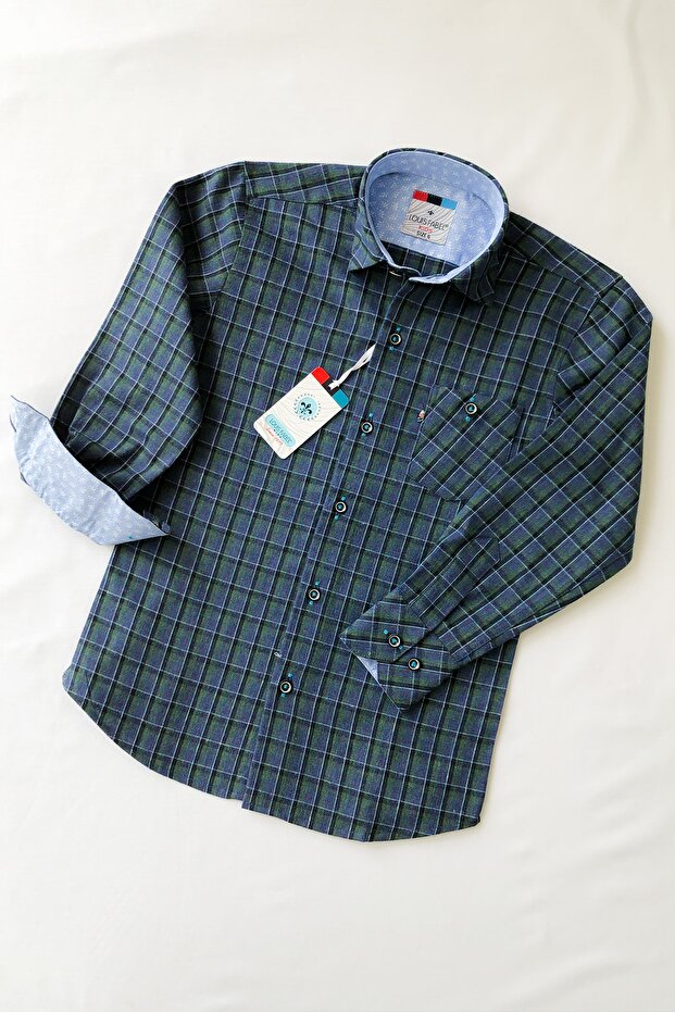 Navy Blue Three Color Long Sleeve Lumberjack Children's Shirt