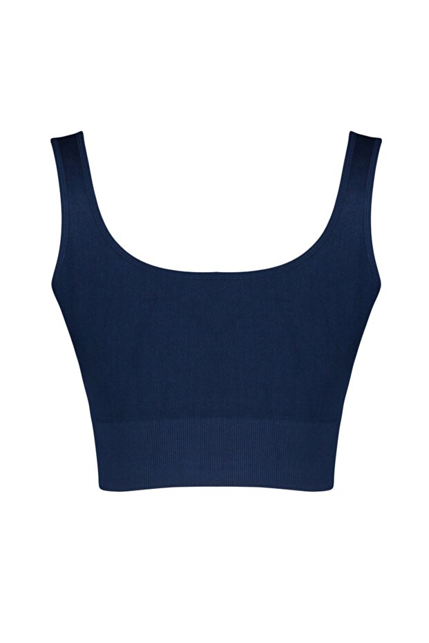 Koyu Lacivert Seamless/Dikişsiz Destekli/Şekillendirici Kalın Askılı Spor Sütyeni TWOAW23SS00019 - 8