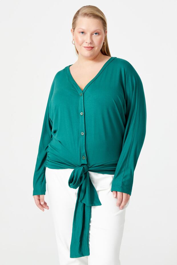 Knitted Blouse with Tie Waist