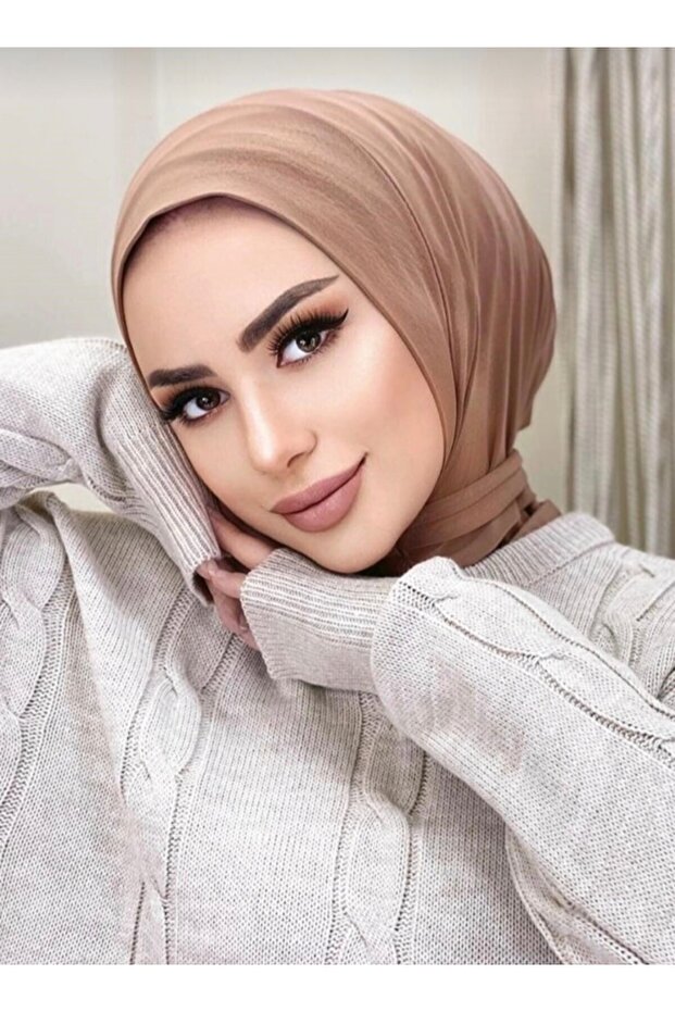 Camel Women's Snap Hijab Scarf Bonnet Shawl