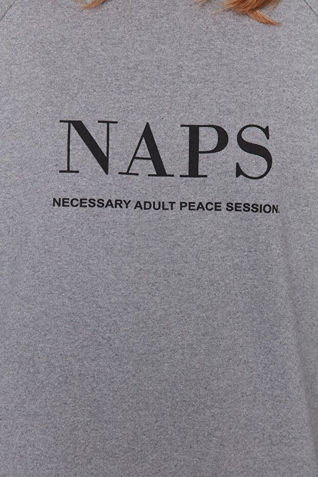 Antracytowy zestaw T-shirt-Jogger z napisem i piżamą z dzianiny THMAW21PT0497 - 13