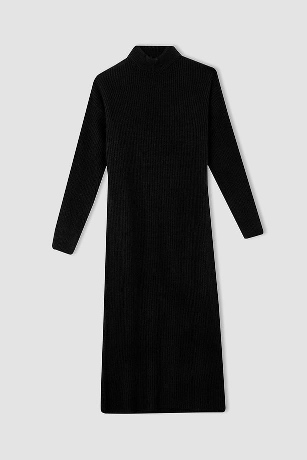 Regular Fit Balıkçı Yaka Selanik Örgülü Maxi Triko Elbise W0613az22wn - 7