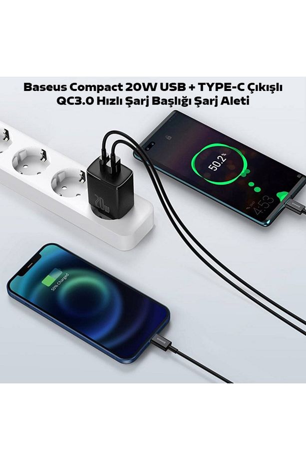 Compact QC 20W Çift Çıkışlı Type-C/Type-A Hızlı Şarj Cihazı Beyaz - 2