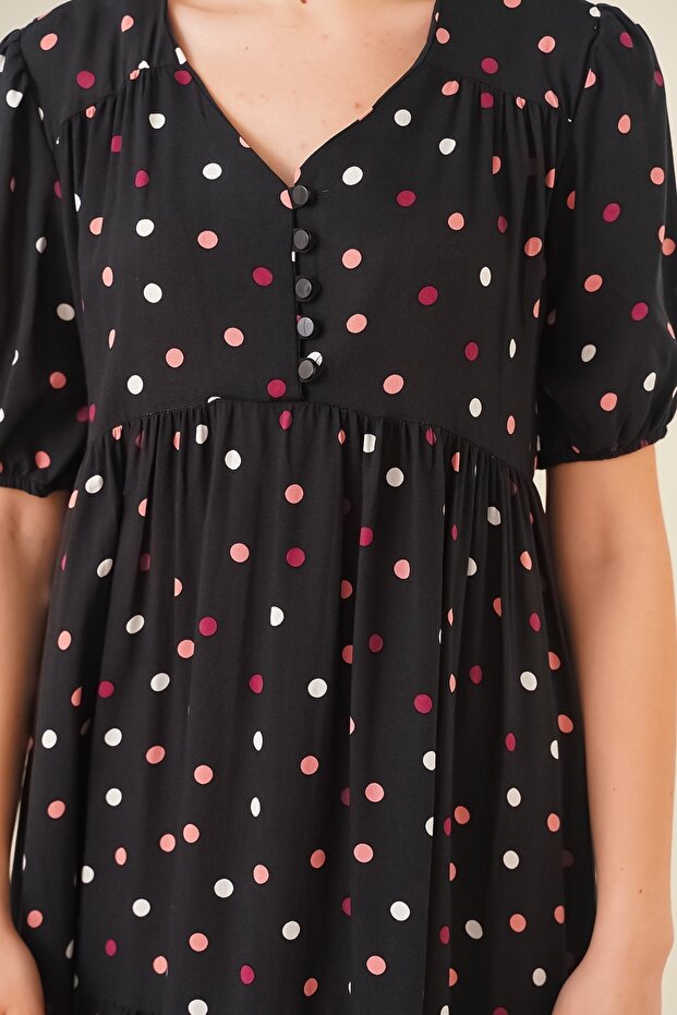 V-Neck Buttoned Dress - 5