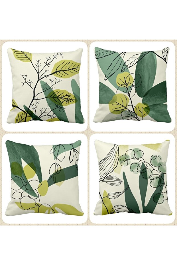 Set of 4 Throw Pillow Covers with Double-Sided Printed Branch and Leaf Patterns