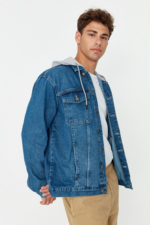 İndigo %100 Pamuk Regular Fit Örme Kapüşonlu Denim Ceket TMNAW23CE00019 - 2