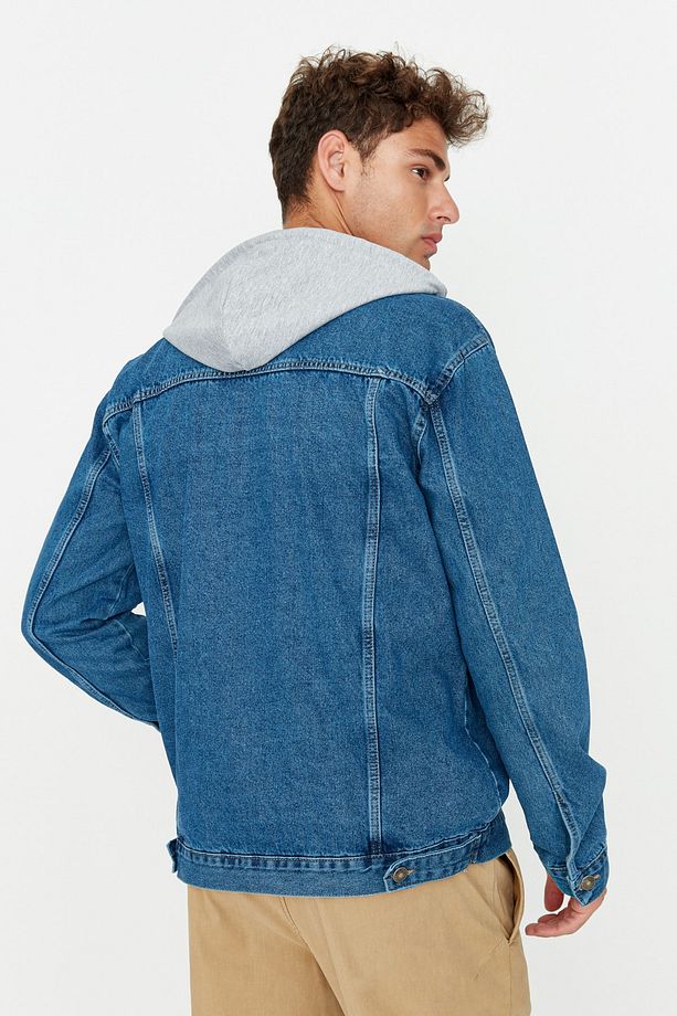İndigo %100 Pamuk Regular Fit Örme Kapüşonlu Denim Ceket TMNAW23CE00019 - 5