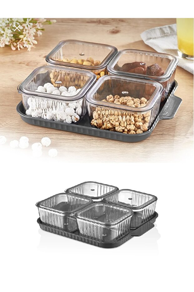 طقم إفطار مكون من 4 أقسام مع غطاء أكريليك F -231