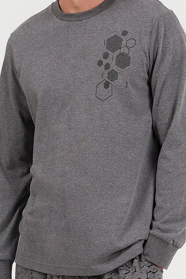 Honeycomb Antramelanj Erkek Uzun Kol Pijama Takım - 5