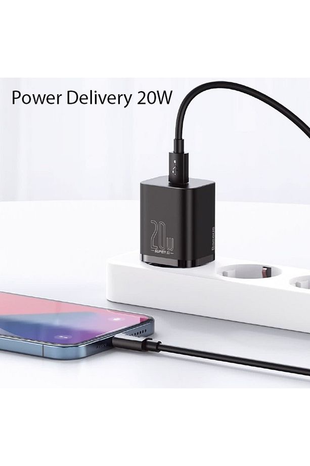 Super Si 1c 20w Hızlı Şarj Adaptörü + Type-c To Lightning Iphone 1m Şarj Kablosu Siyah - 5