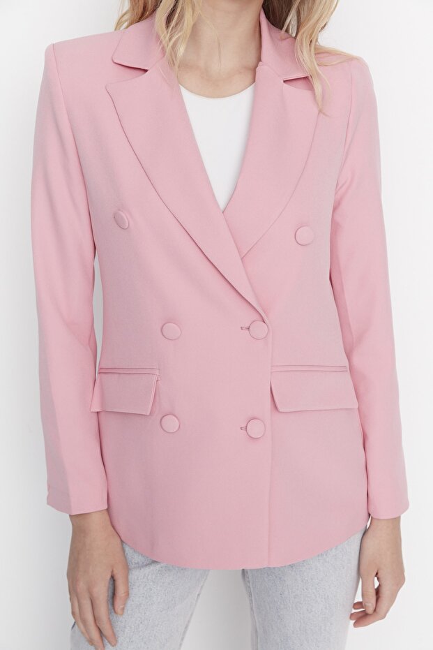 Różowa regularna podszewka tkana marynarka marynarka Twoss21Ce0137 - 6