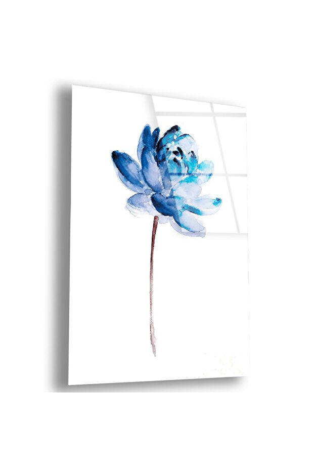 Frameless Vertical Blue Flower Unbreakable Glass Painting with White Background
