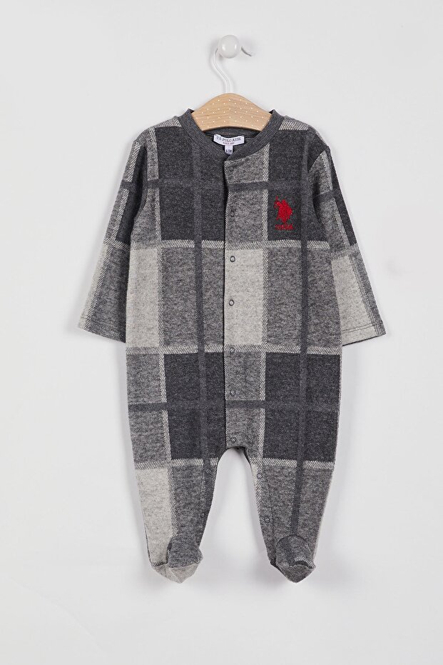U.S. Polo Assn Licensed Plaid Grimelange Baby Boy Jumpsuit with Booties