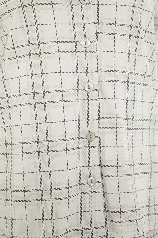 Gri %100 Pamuklu Ekoseli Örme Pijama Takımı THMAW20PT0266 - 7