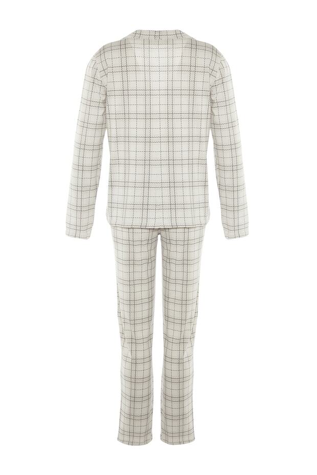 Gri %100 Pamuklu Ekoseli Örme Pijama Takımı THMAW20PT0266 - 8