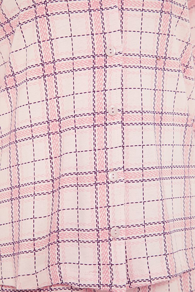 Pembe %100 Pamuklu Ekoseli Örme Pijama Takımı THMAW20PT0266 - 8
