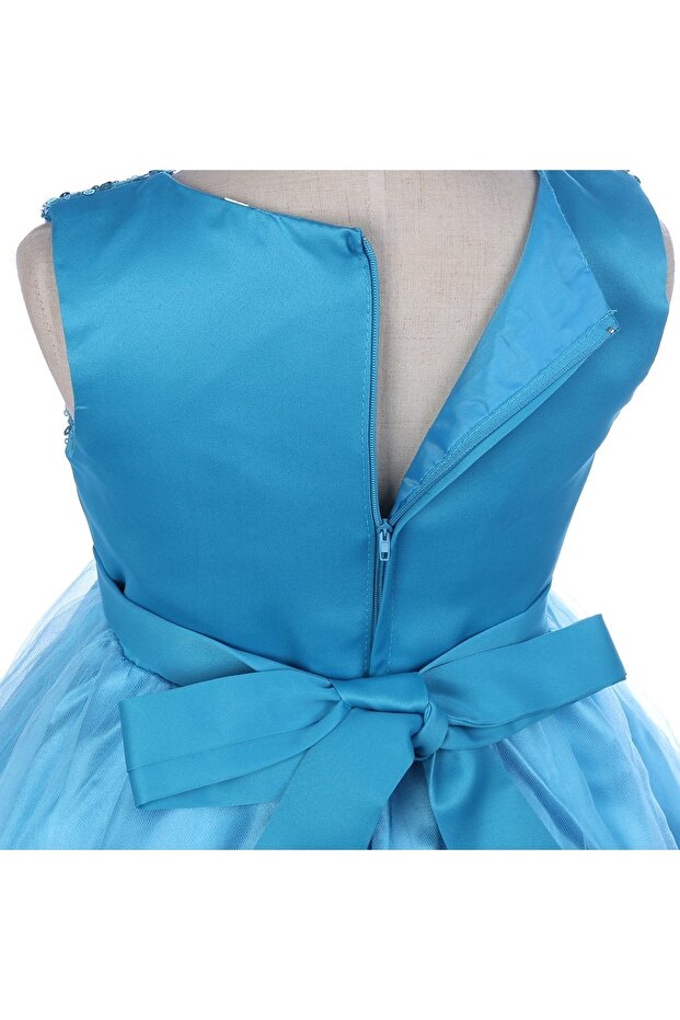 Kız Çocuk Pullu Payetli Abiye Elbise - 6