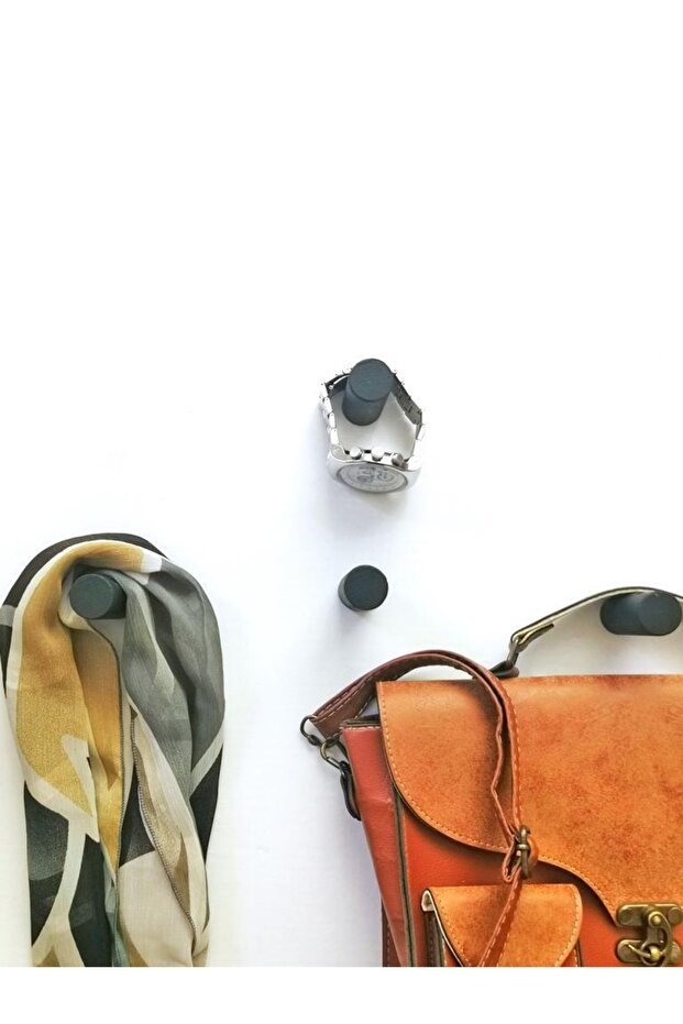 Ahşap Modern Duvar  Banyo Askılık 4 lü Set Dekoratif Askı  Siyah - 1