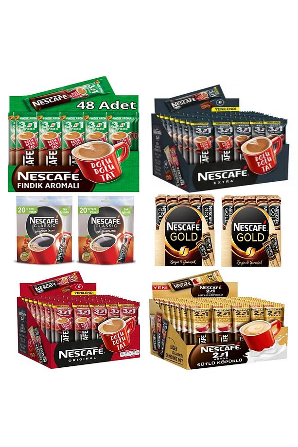 Extra Fındıklı Sütlü Köpüklü Şekerli Stick Sade Gold Karma Set 48'li Paket - 1