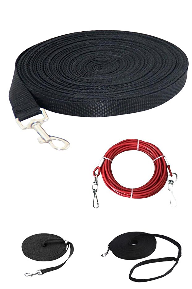 10 Meter Dog Leash Lead Strap +1 Meter Steel Dog Travel Rope Set