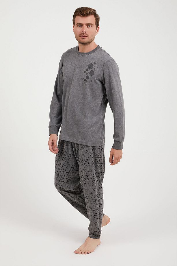 Honeycomb Antramelanj Erkek Uzun Kol Pijama Takım - 3