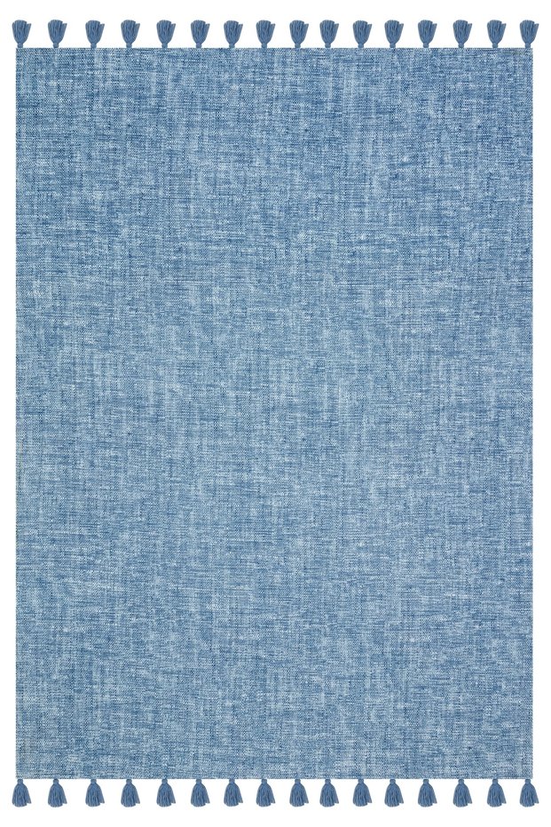 Moroccan 9007 Blue Colored Wicker Look Modern Rug with Blue Tassels