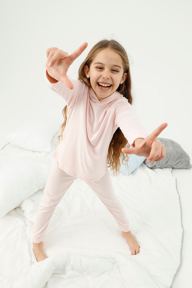 Pembe Kapüşonlu Alt-üst Polar Pijama Takım - 2