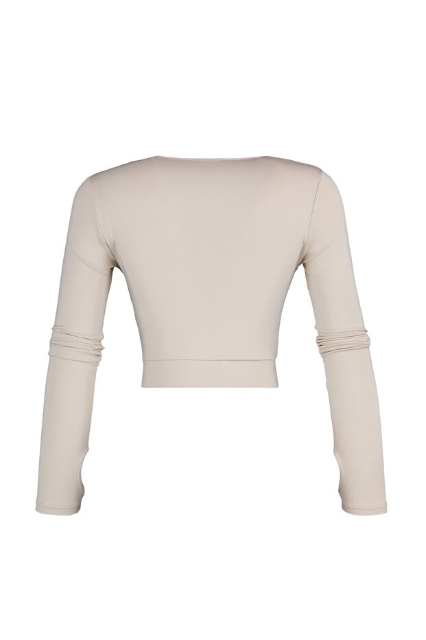 Taş Crop Pencere/Cut Out ve Baş Parmak Delik Detaylı Örme Spor Üst/Bluz TWOAW22BZ0481 - 8