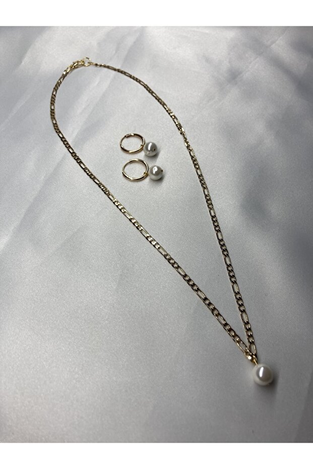 Women's Pearl Tipped Plated Tarnish Free Necklace Earring Set