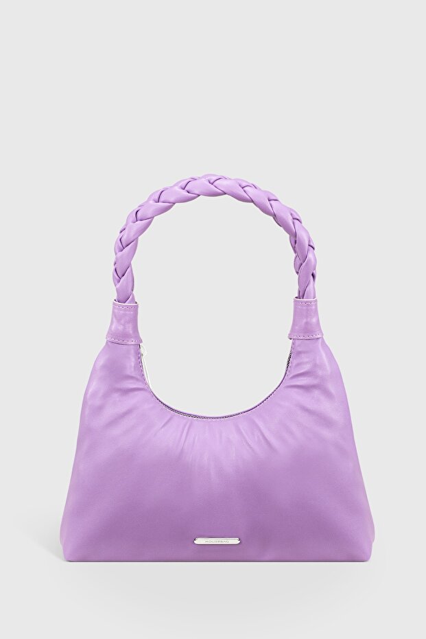Women's Lilac Knitted Handle Baguette Bag 215